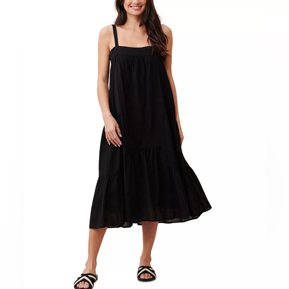 Jenni Kayne The Summer Tiered Midi Dress Black Cotton Linen Blend Size Large - Picture 4 of 16